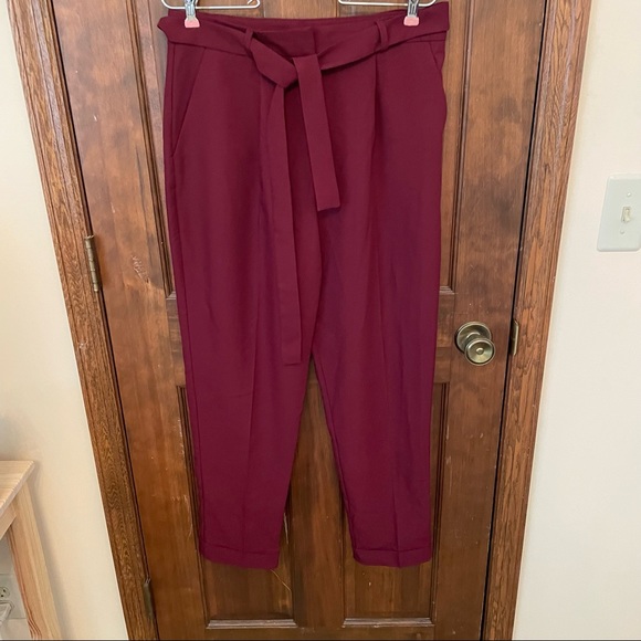 OPEN TO OFFERS ASOS Peg Leg Burgundy Pants with Obi Tie - Picture 3 of 9